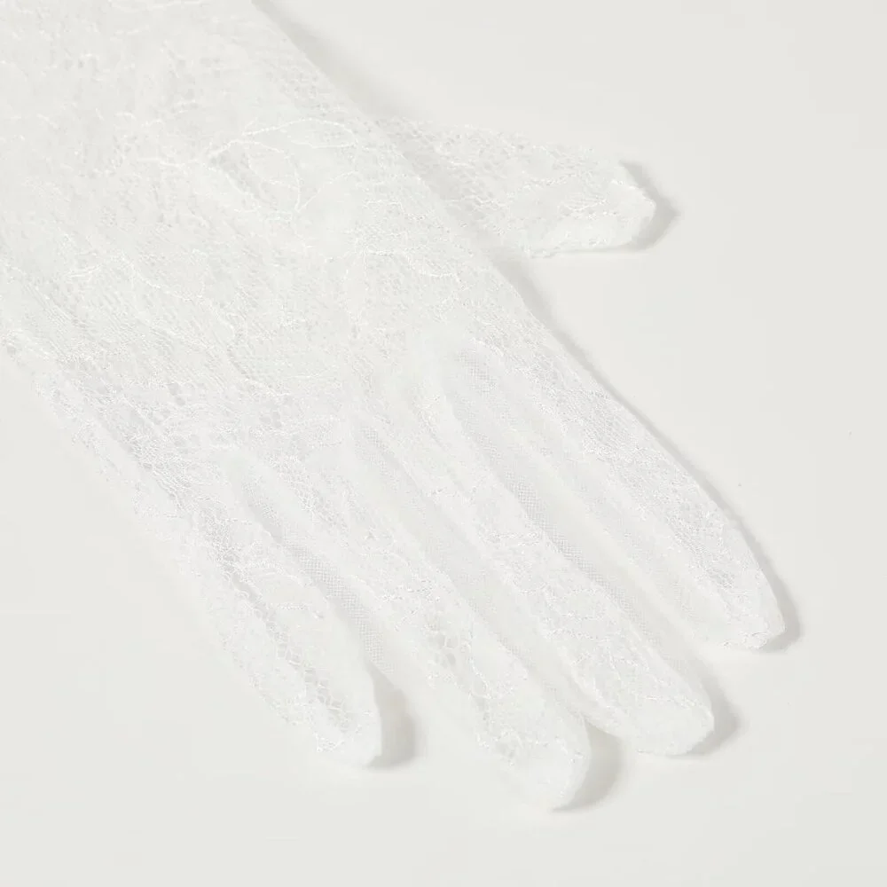 Women's Lvory 01 Floral Short Length Lace Tulle Mesh Wrist Wedding Party Gloves